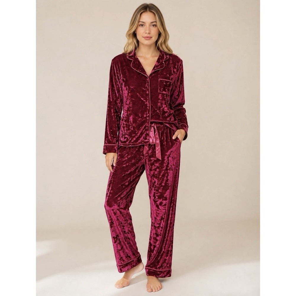 Lord & Taylor Small S Pajama Set Velvet Crushed Velveteen Sleep Lounge Velour